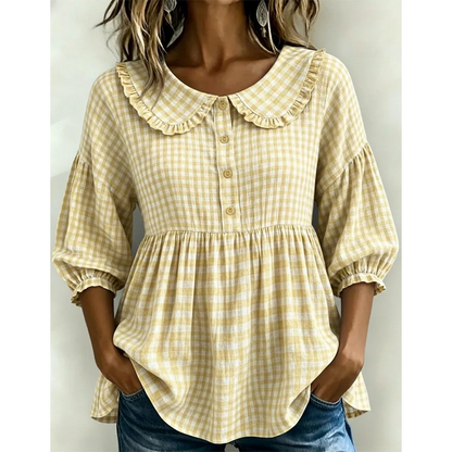 Maren | Ternet bluse med feminin flæsekrave