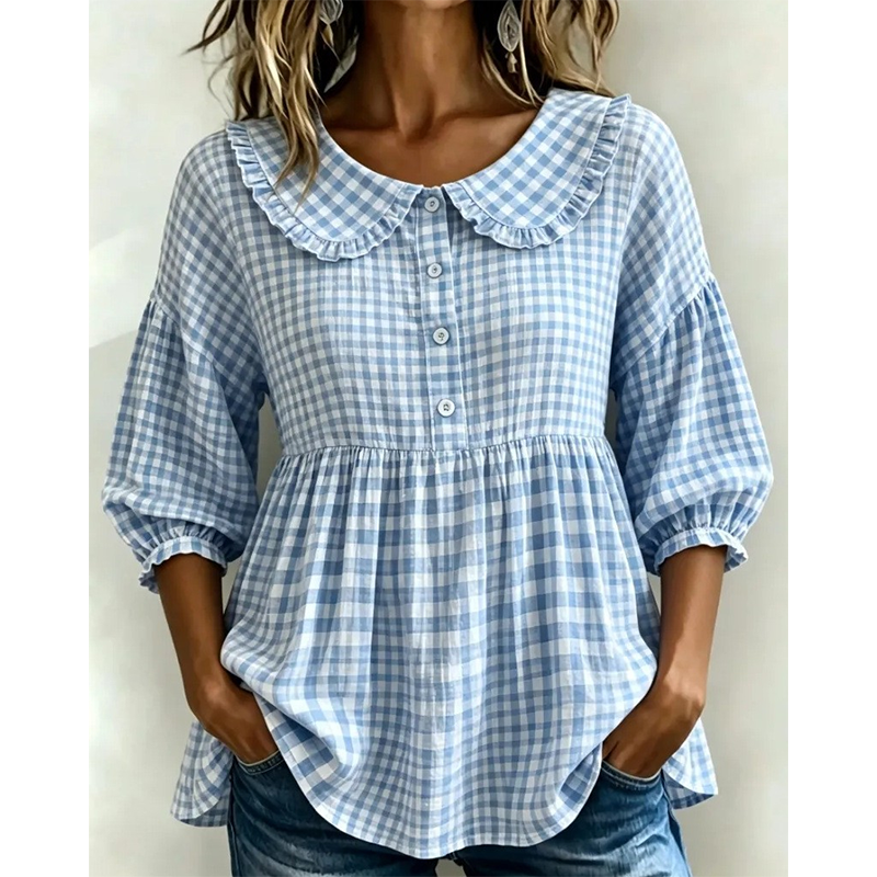 Maren | Ternet bluse med feminin flæsekrave
